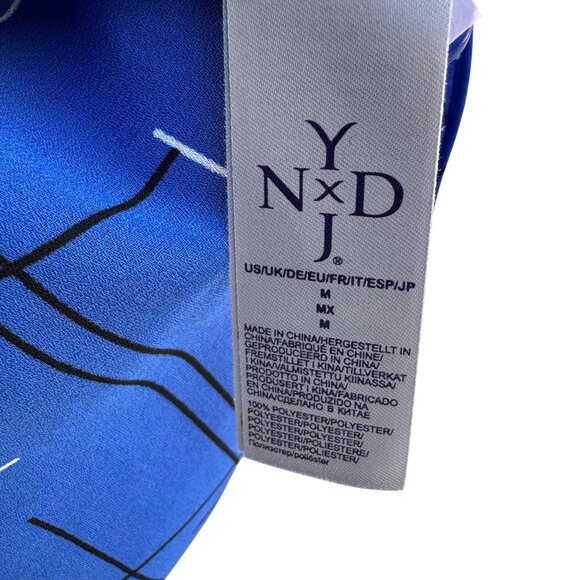 NYDJ Womens Blue Geometric Print Long Sleeve Pleated Back Preppy Tunic Blouse M - Picture 9 of 9